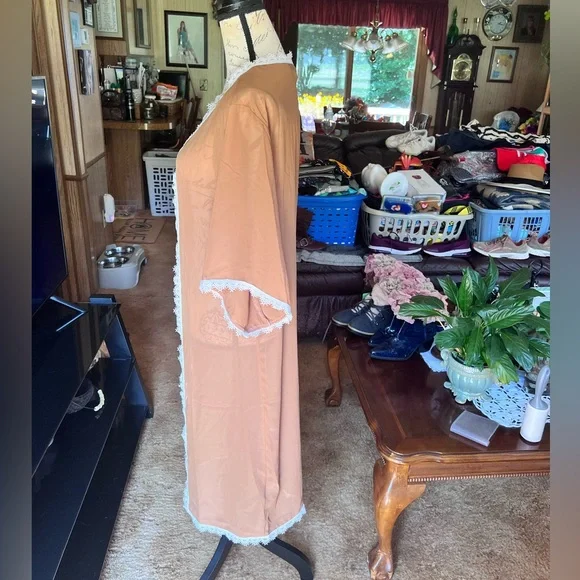 NWT LuLaRoe Womens Chloe Kimono Sz S Brown w White Lace Trim Short Sleeve NWT - Picture 14 of 16